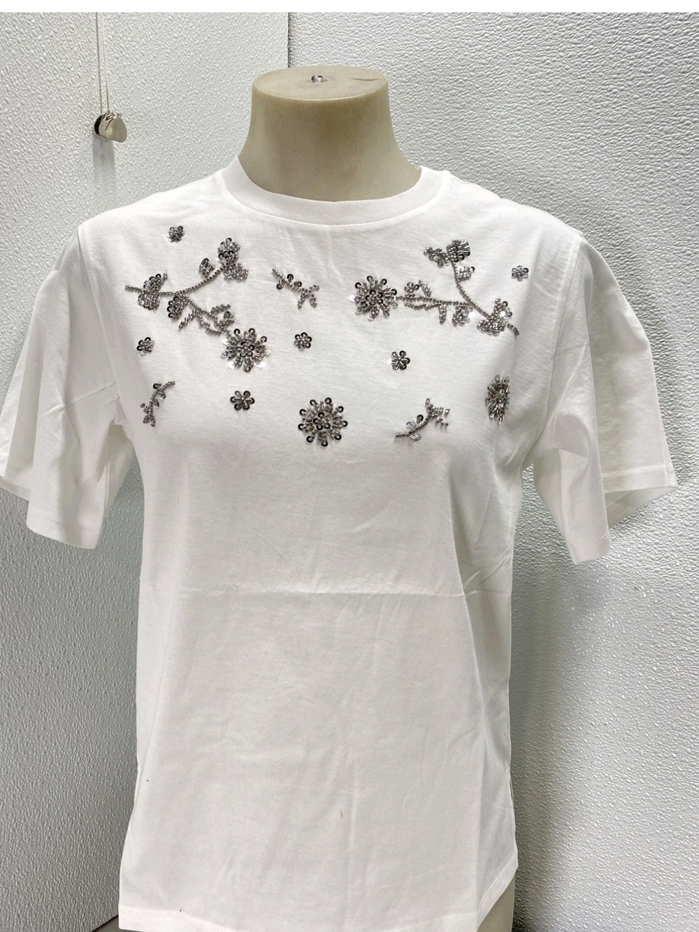 Weekend By Max Mara Print and Embroidery Embellished T-Shirt Sz S White New